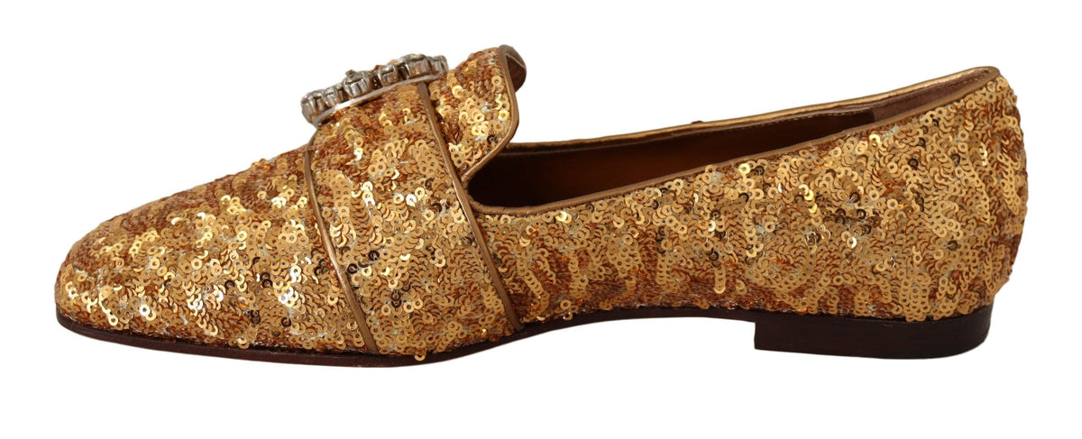 Dolce &amp; Gabbana Ballerines élégantes à paillettes dorées et cristaux