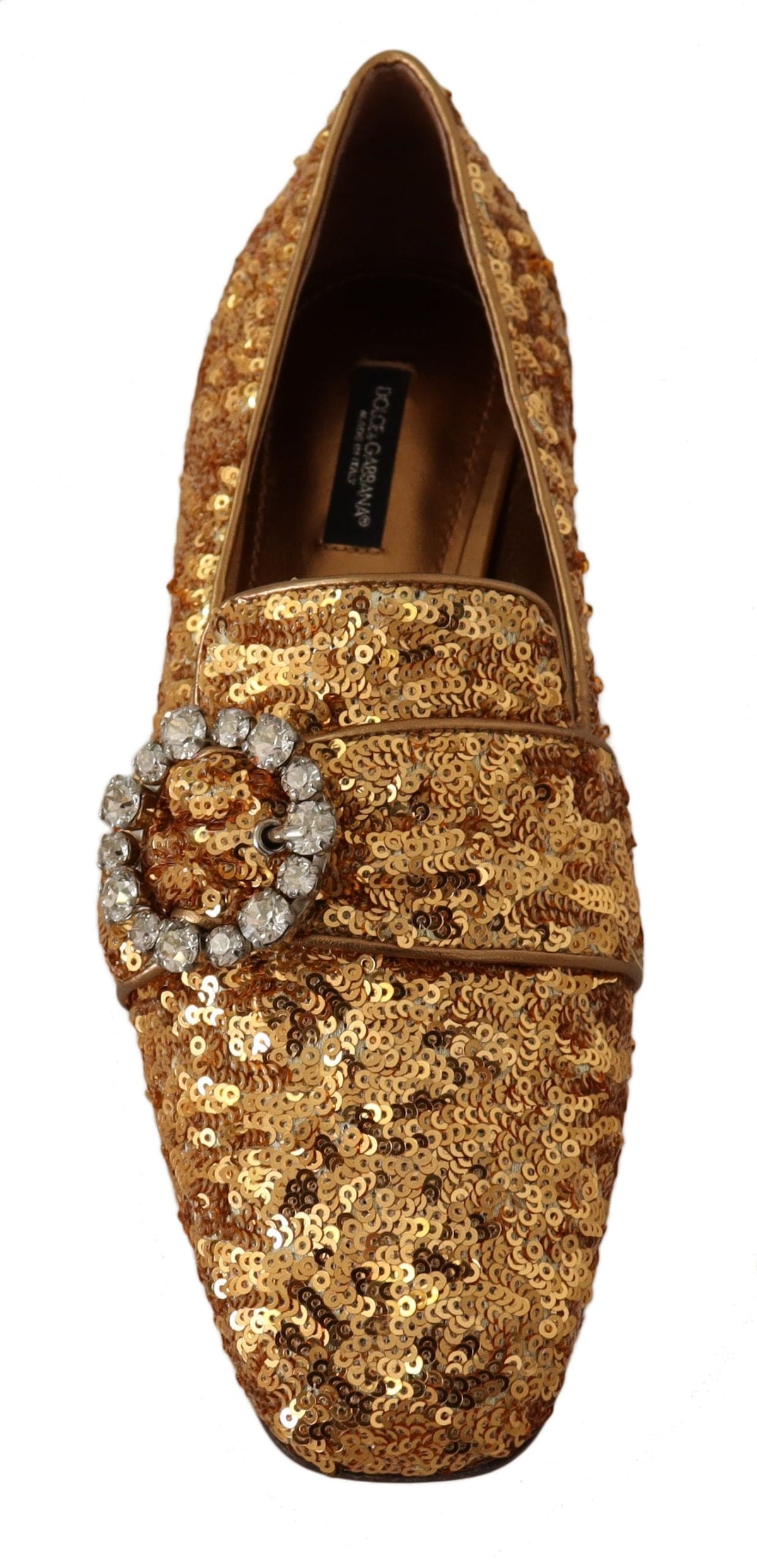 Dolce &amp; Gabbana Ballerines élégantes à paillettes dorées et cristaux