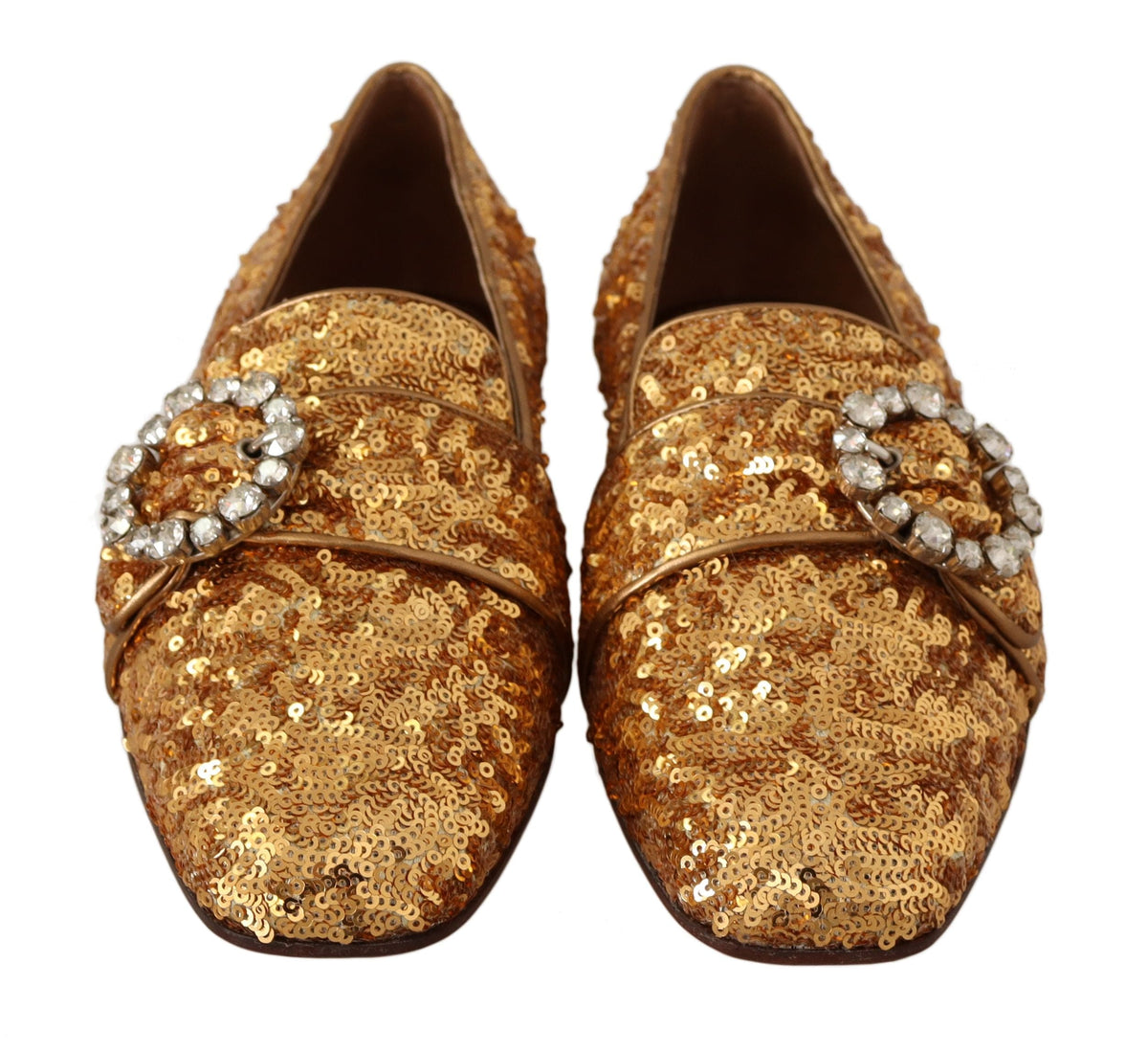 Dolce &amp; Gabbana Ballerines élégantes à paillettes dorées et cristaux