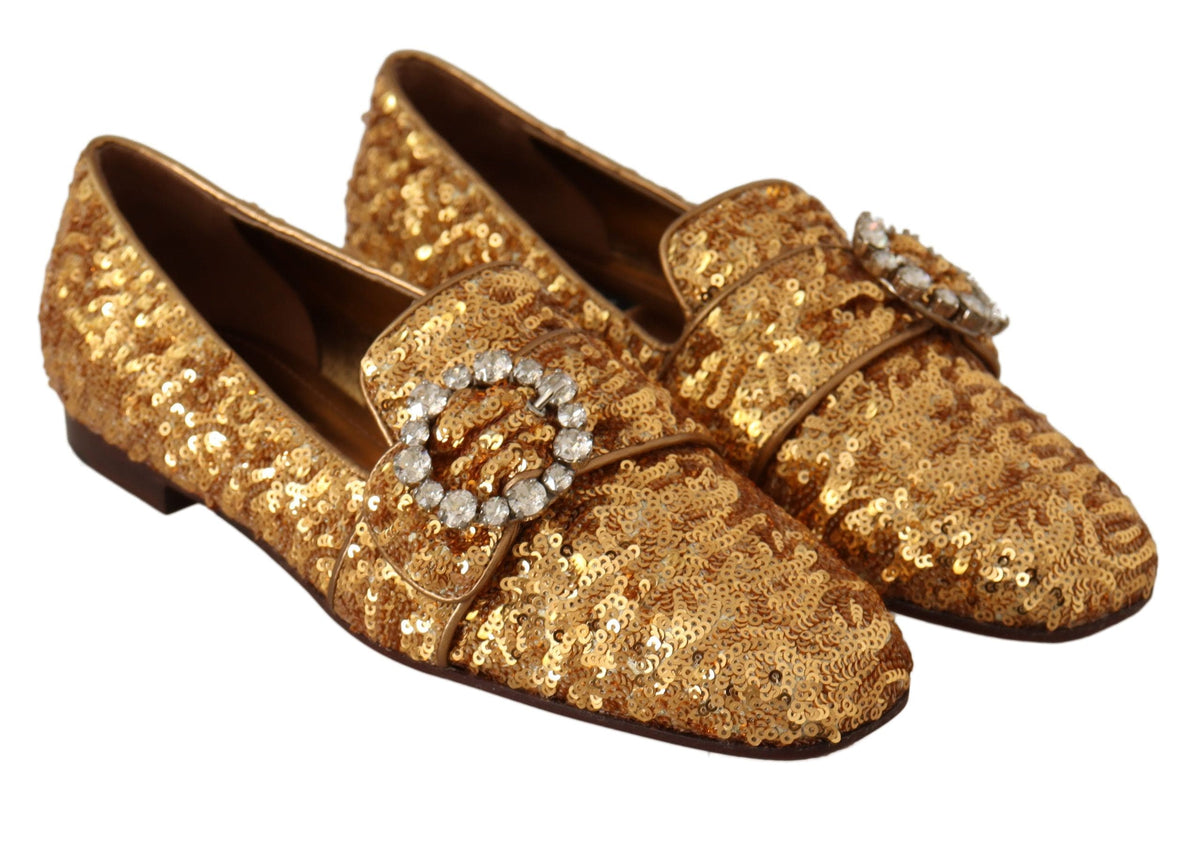 Dolce &amp; Gabbana Ballerines élégantes à paillettes dorées et cristaux