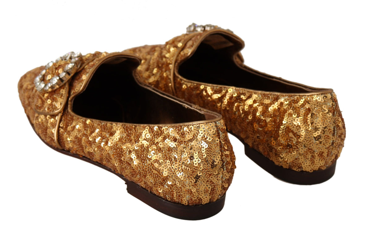 Dolce &amp; Gabbana Ballerines élégantes à paillettes dorées et cristaux