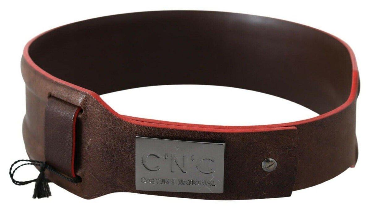 Costume National Élégant Ceinture Mode Cuir Marron Foncé