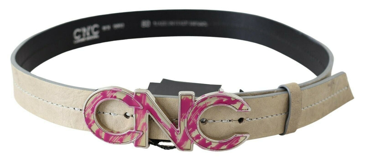 Ceinture en cuir beige avec logo national