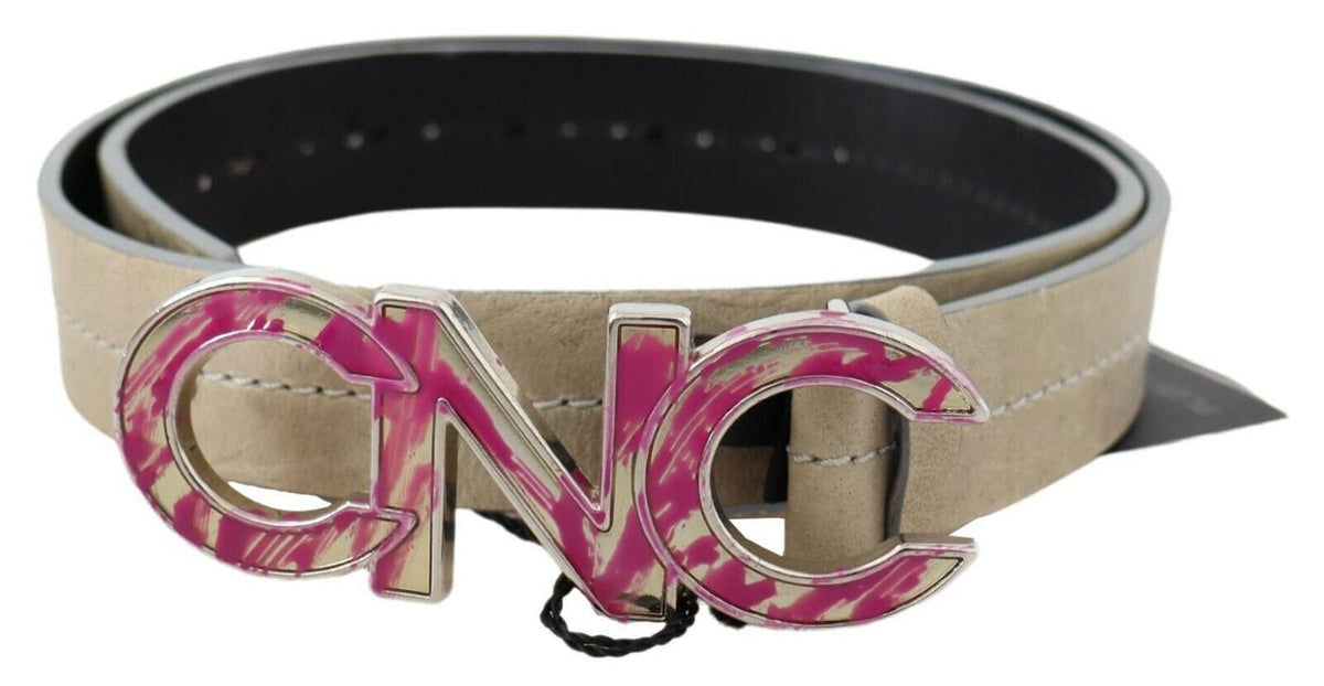 Ceinture en cuir beige avec logo national