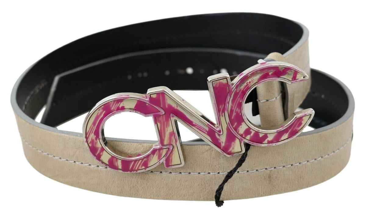 Ceinture en cuir beige avec logo national