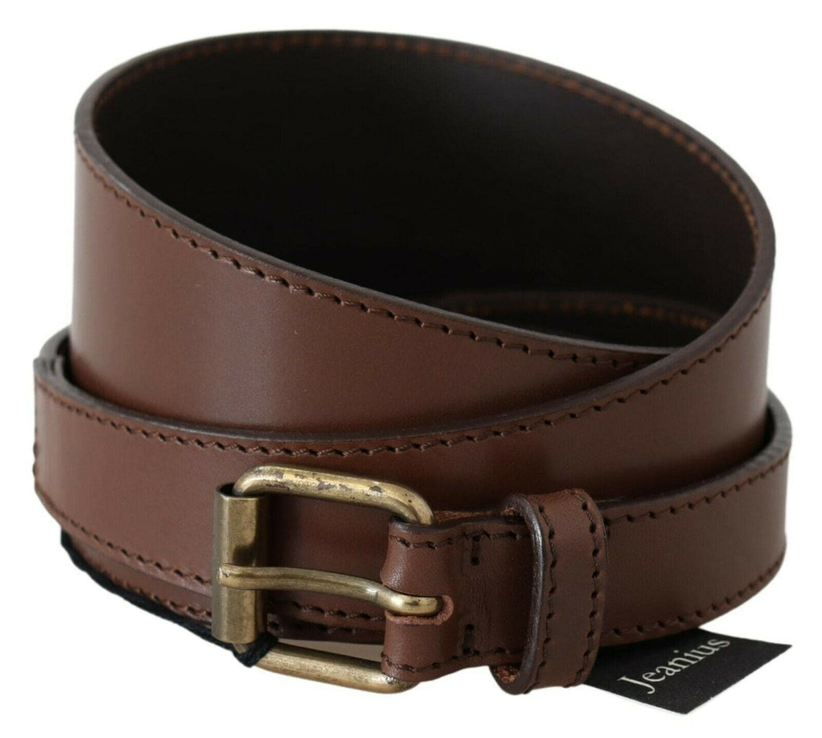 PLEIN SUD Chic Brown Leather Fashion Belt with Bronze-Tone Hardware