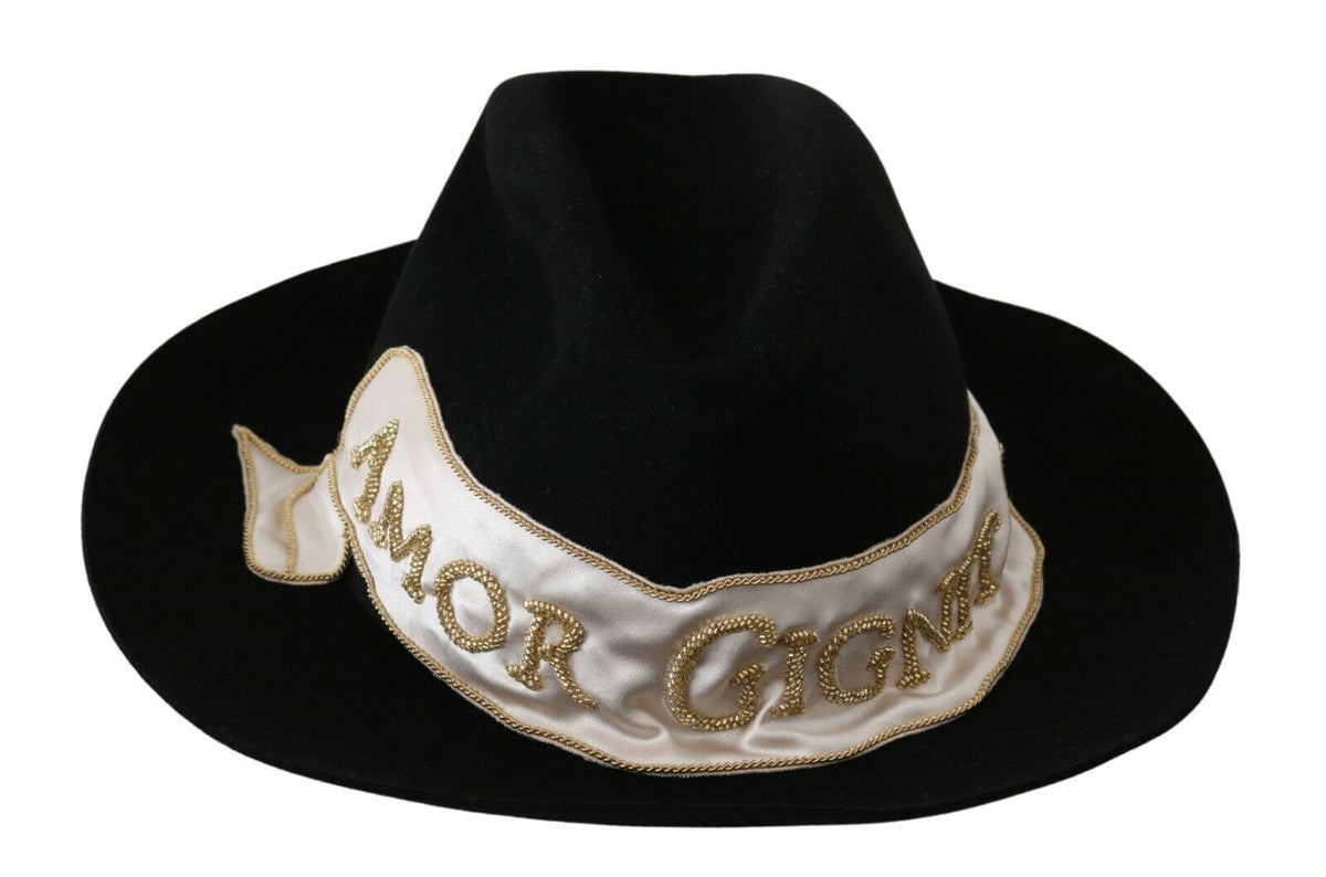 Sombrero panamá de ala ancha con diseño de conejo negro elegante de Dolce &amp; Gabbana