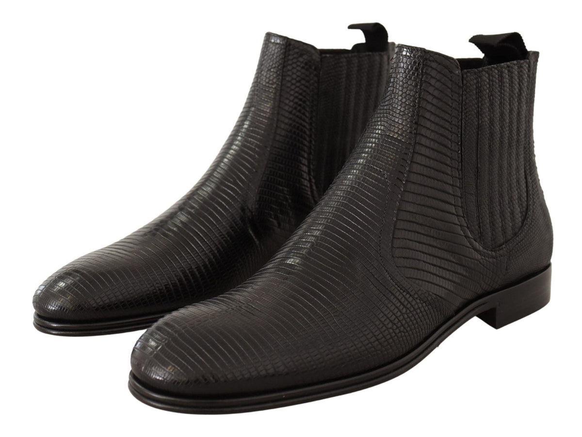 Bottines Derby élégantes en cuir noir et peau de lézard Dolce &amp; Gabbana