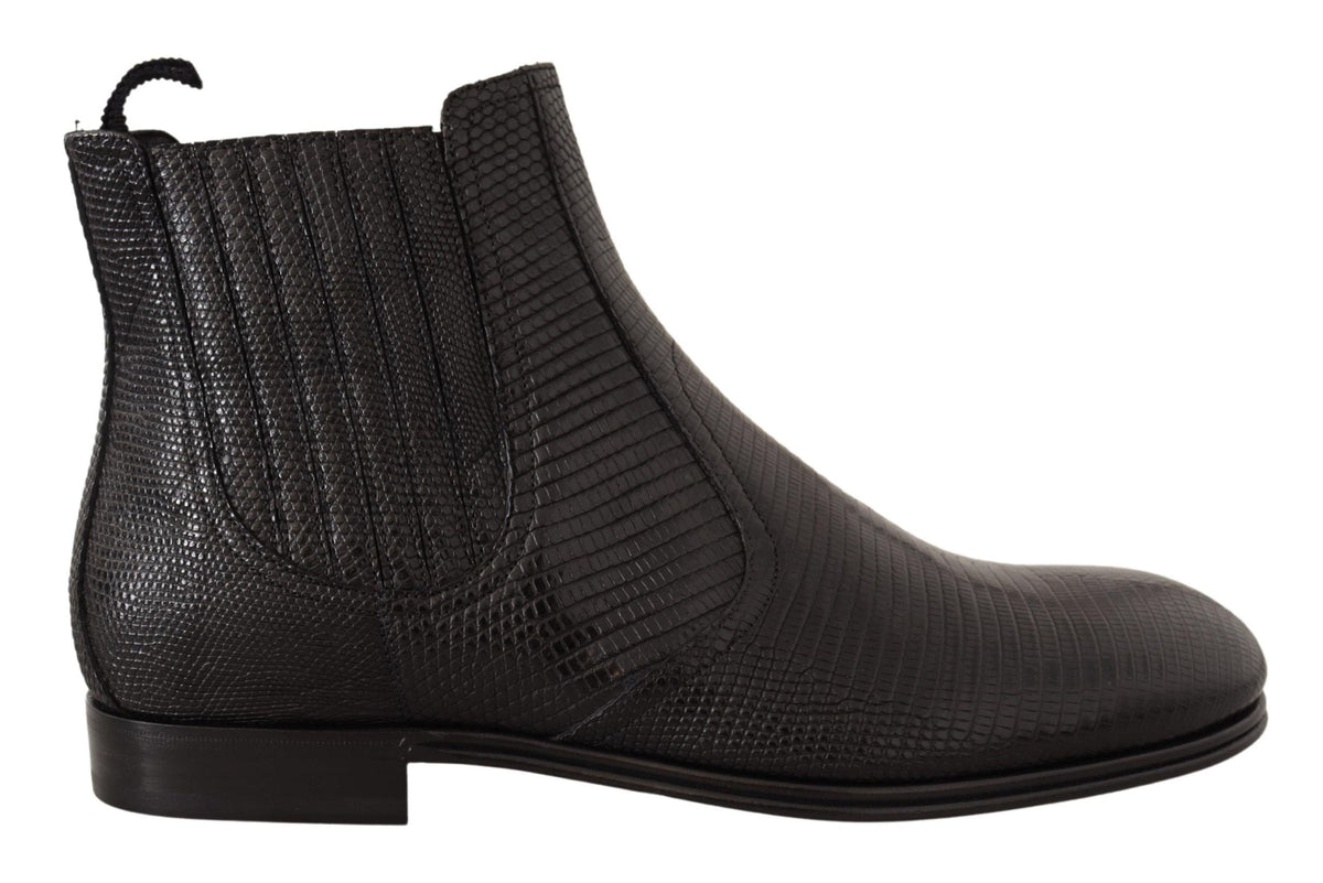 Bottines Derby élégantes en cuir noir et peau de lézard Dolce &amp; Gabbana