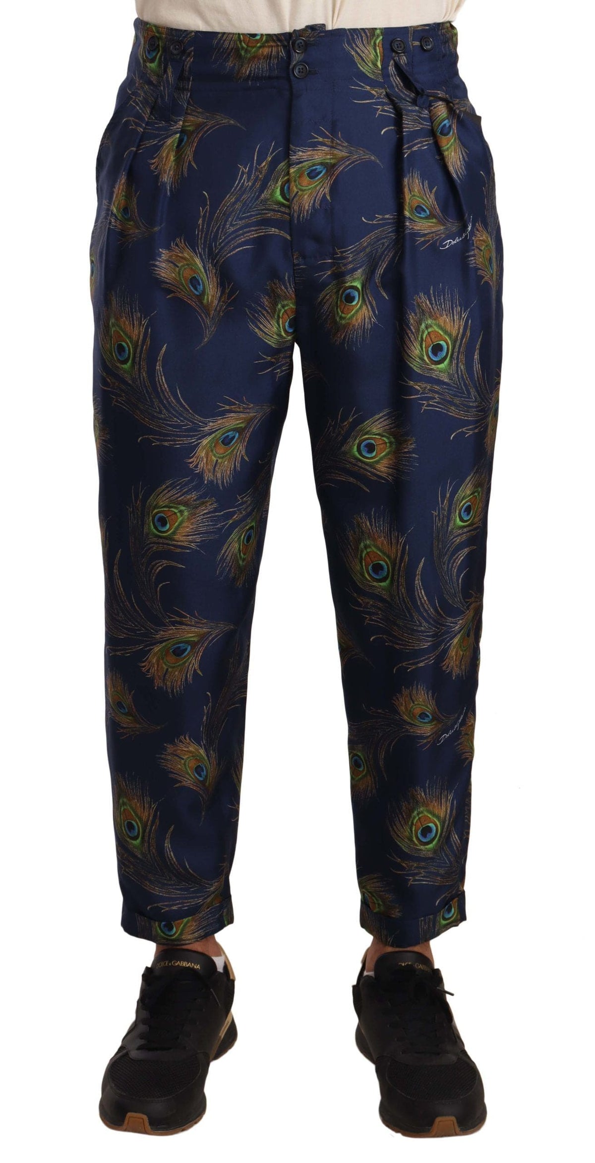 Pantalones de seda con estampado de pavo real de Dolce &amp; Gabbana