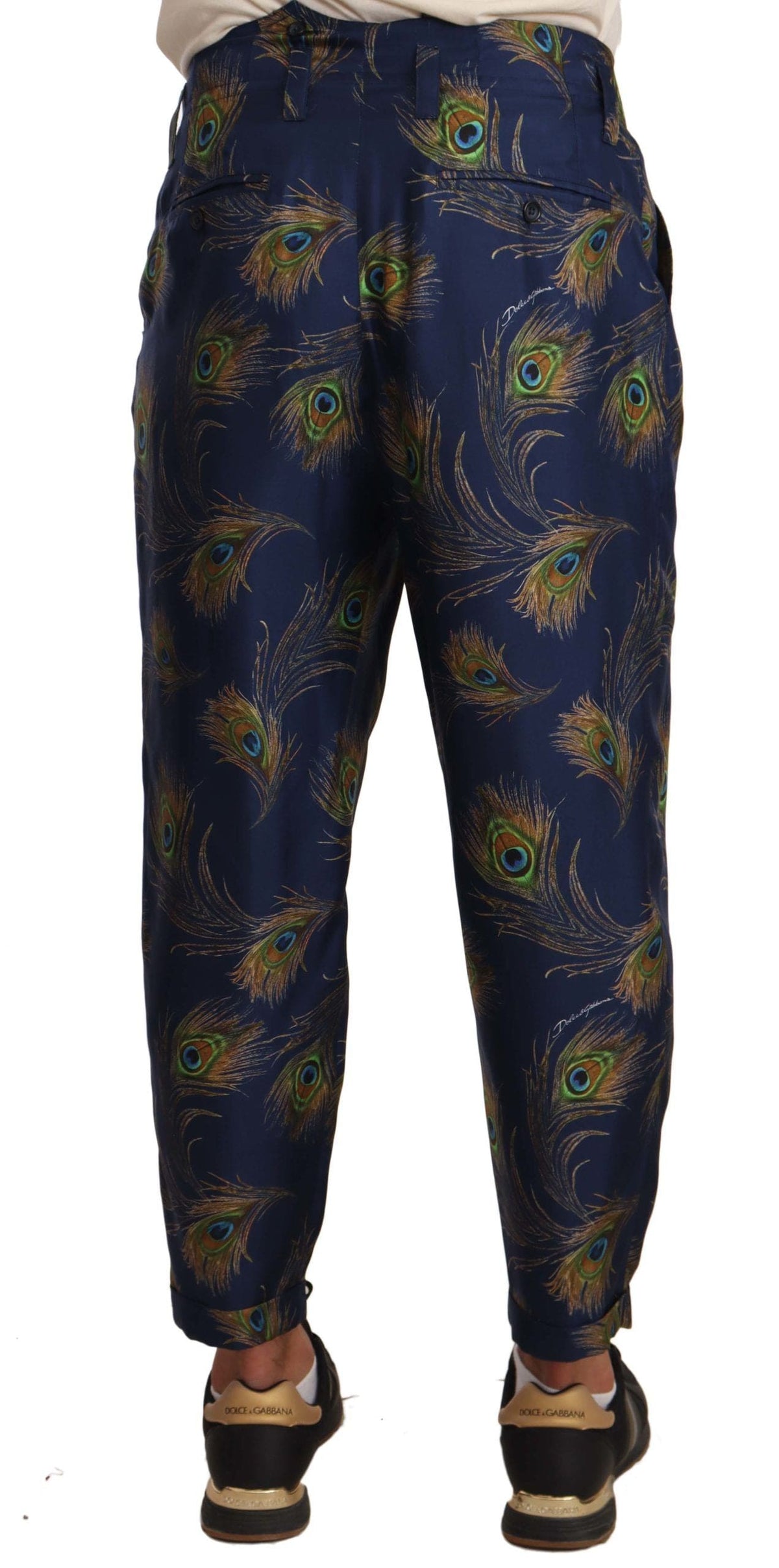 Pantalones de seda con estampado de pavo real de Dolce &amp; Gabbana