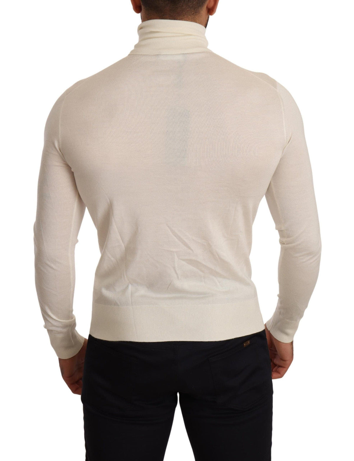 Dolce & Gabbana Ivory Cashmere-Silk Blend Turtleneck Sweater