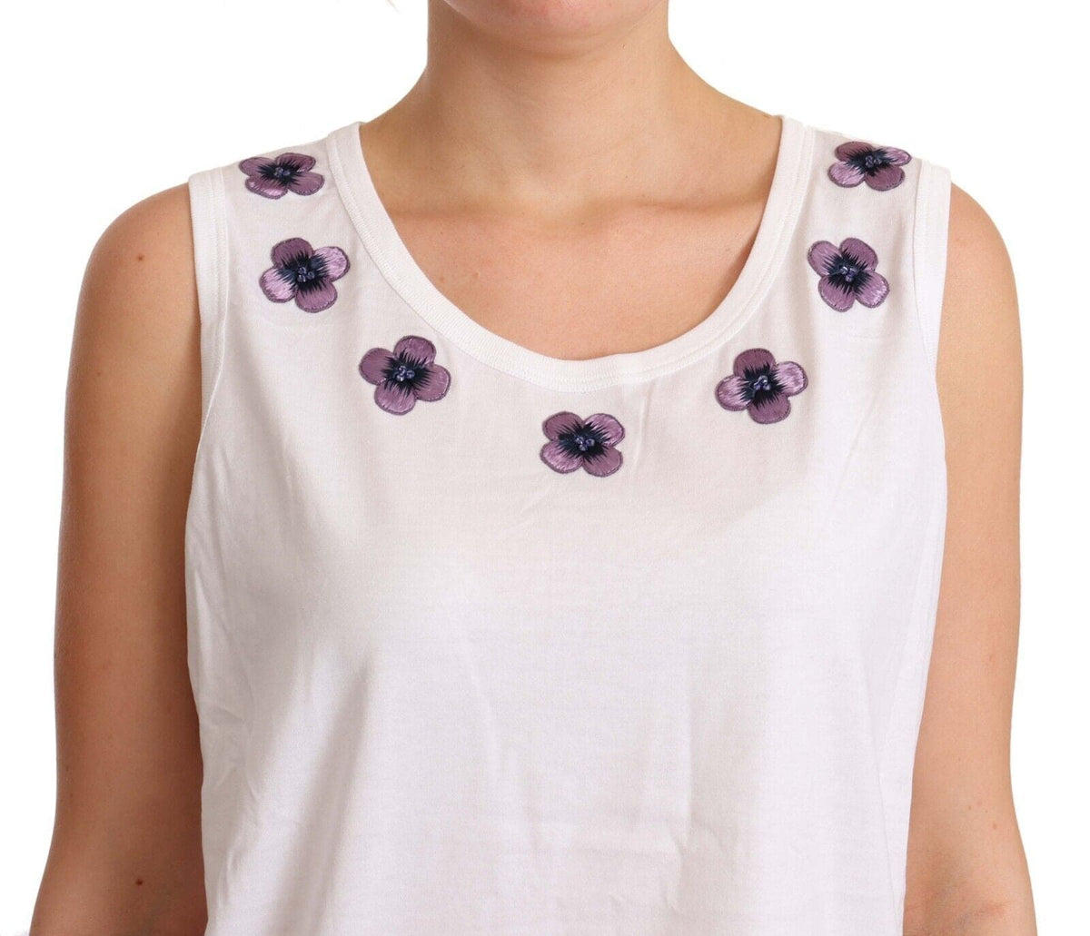 Camiseta sin mangas con logo y ribete floral de Dolce &amp; Gabbana en color blanco