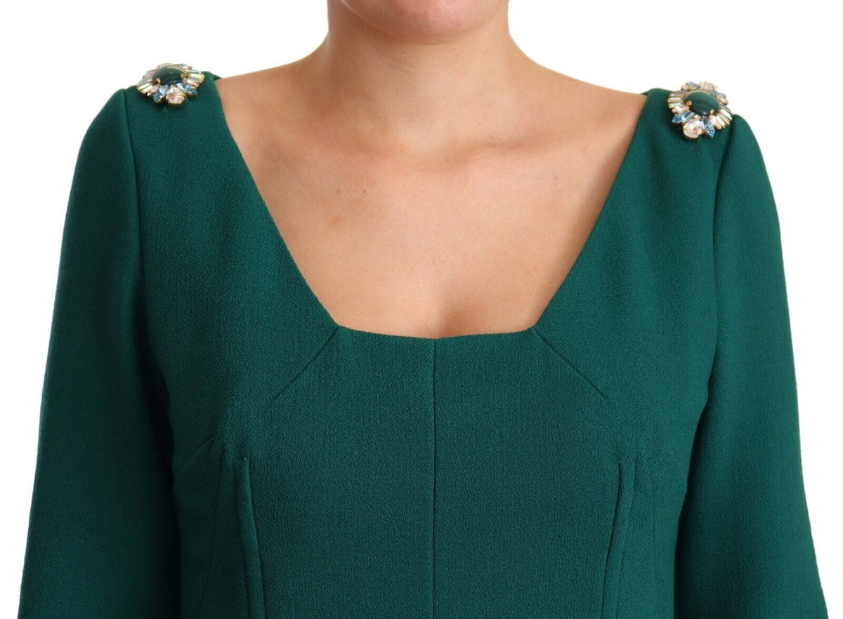 Robe fourreau mi-longue vert émeraude Dolce &amp; Gabbana avec broche en cristal