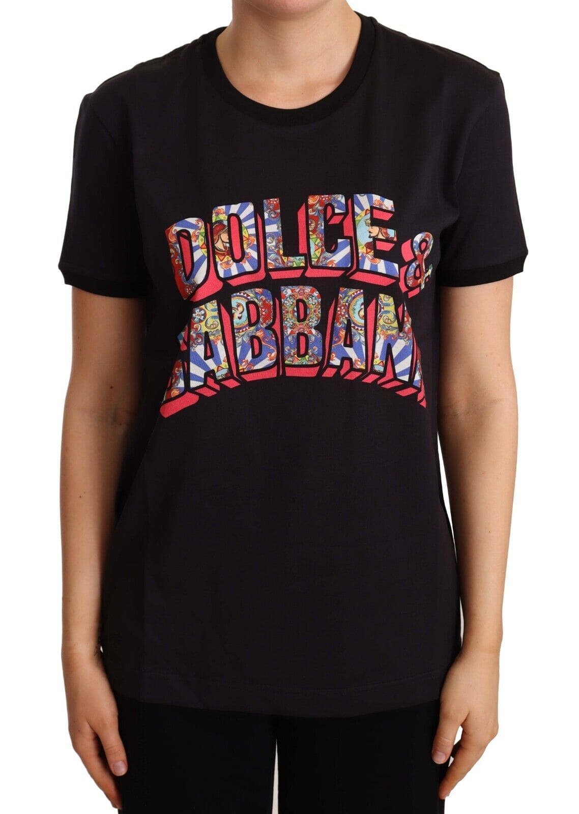 Camiseta elegante de algodón negra con logotipo de Dolce &amp; Gabbana