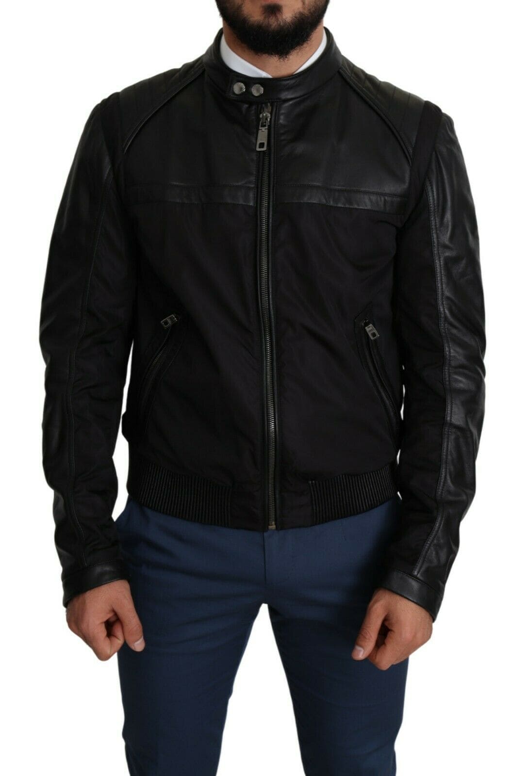 Bomber noir élégant avec détails en cuir Dolce &amp; Gabbana