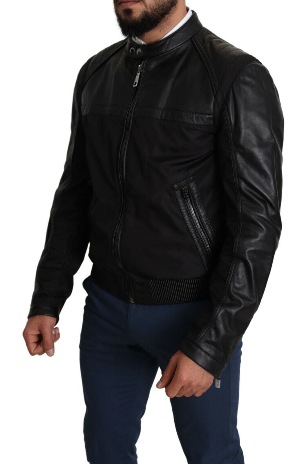 Bomber noir élégant avec détails en cuir Dolce &amp; Gabbana