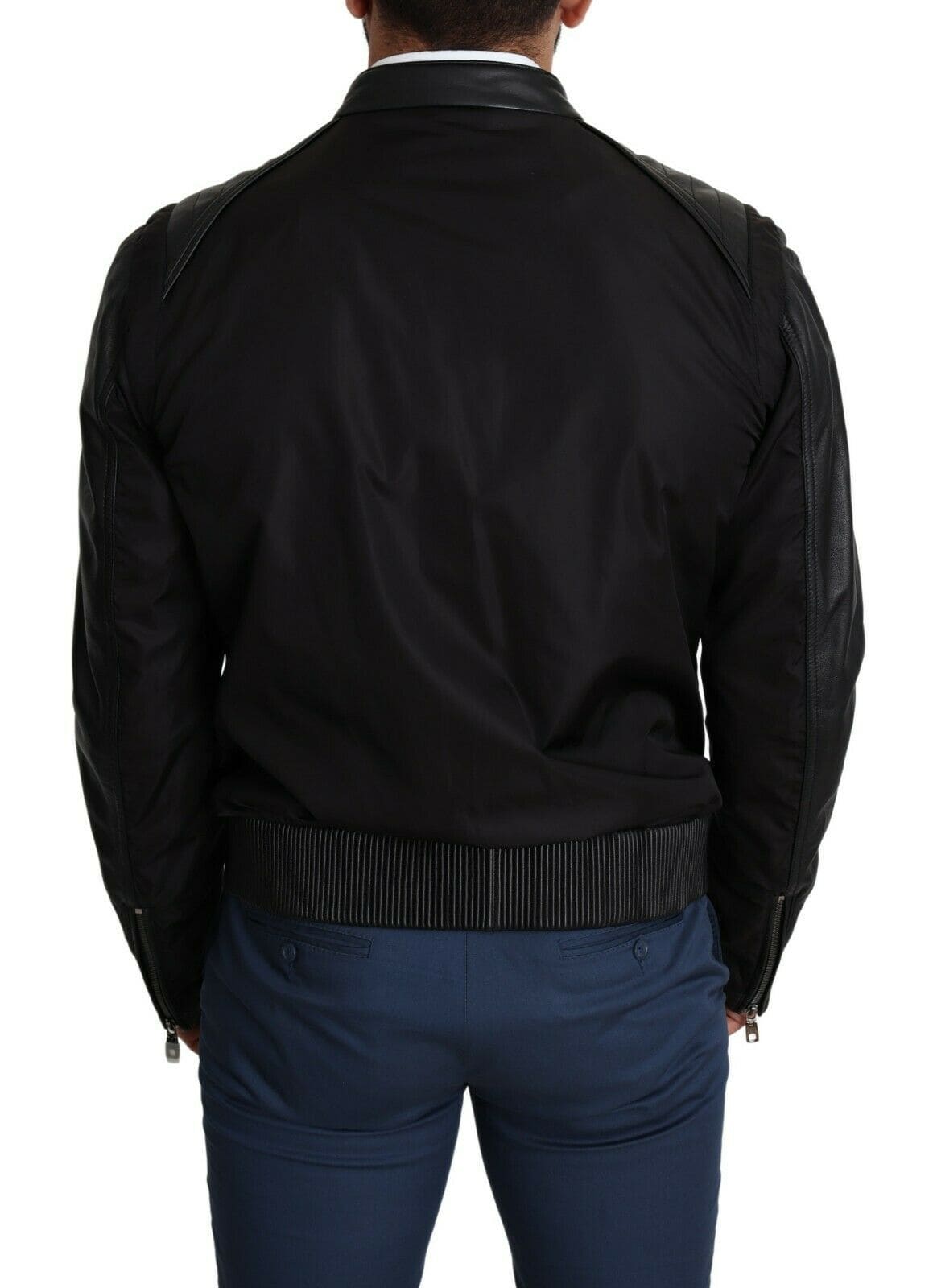 Bomber noir élégant avec détails en cuir Dolce &amp; Gabbana