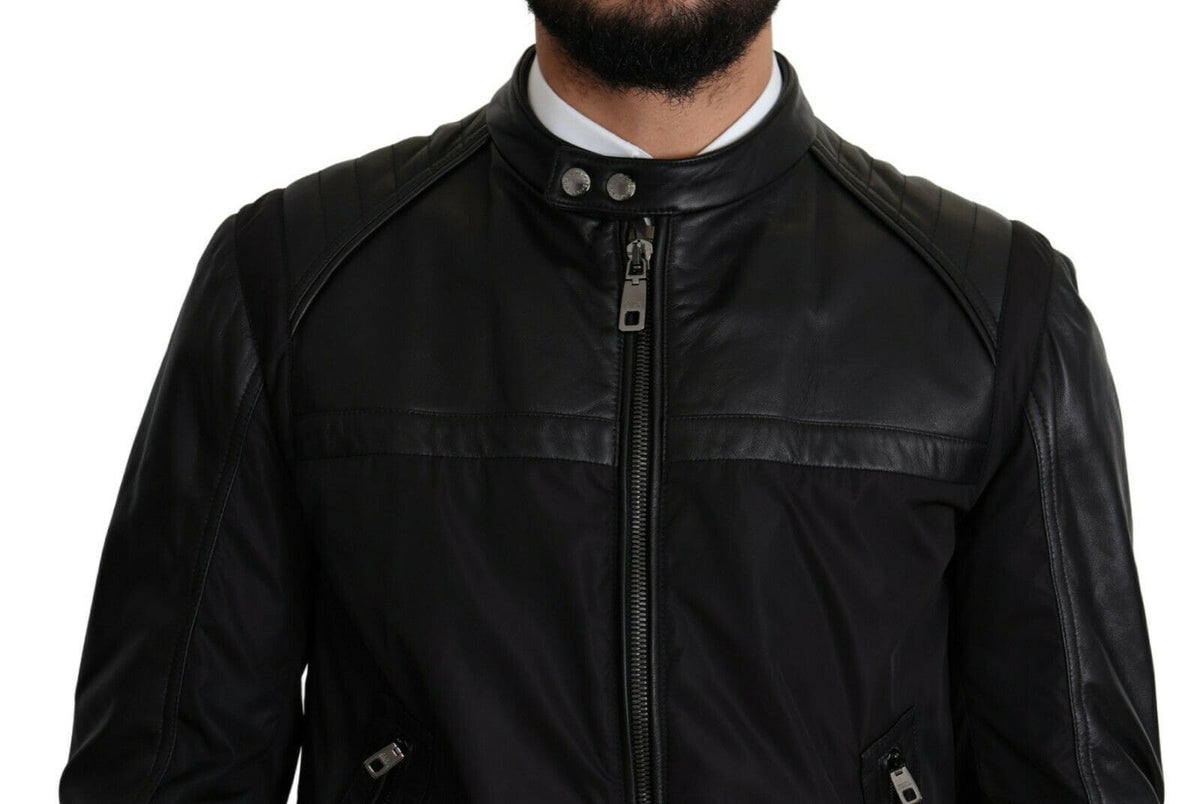 Bomber noir élégant avec détails en cuir Dolce &amp; Gabbana