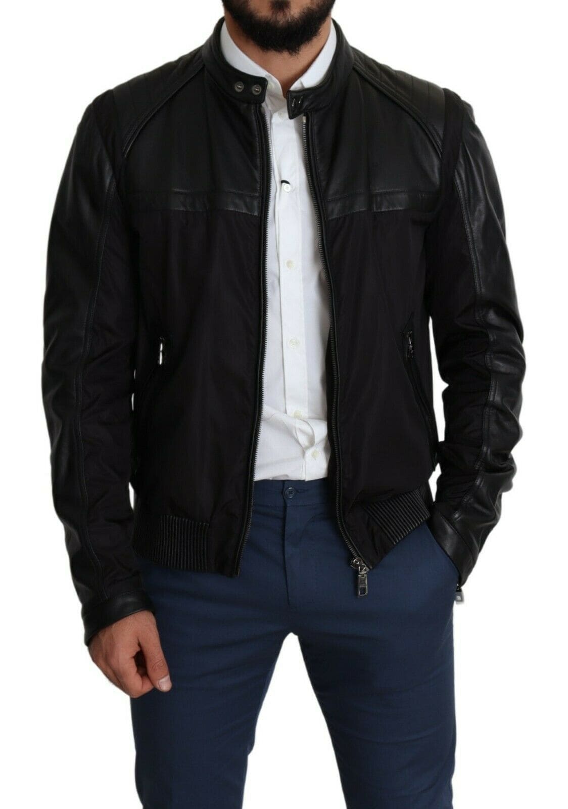 Bomber noir élégant avec détails en cuir Dolce &amp; Gabbana