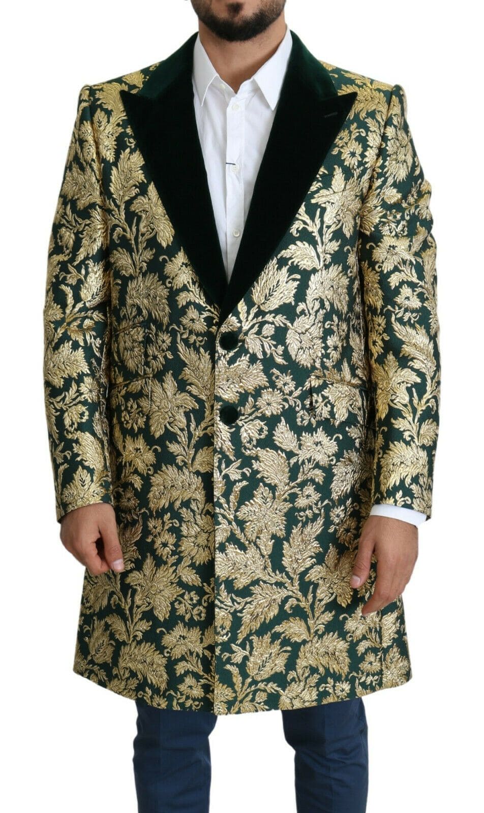 Chaqueta elegante Dolce &amp; Gabbana Sicilia en jacquard verde dorado