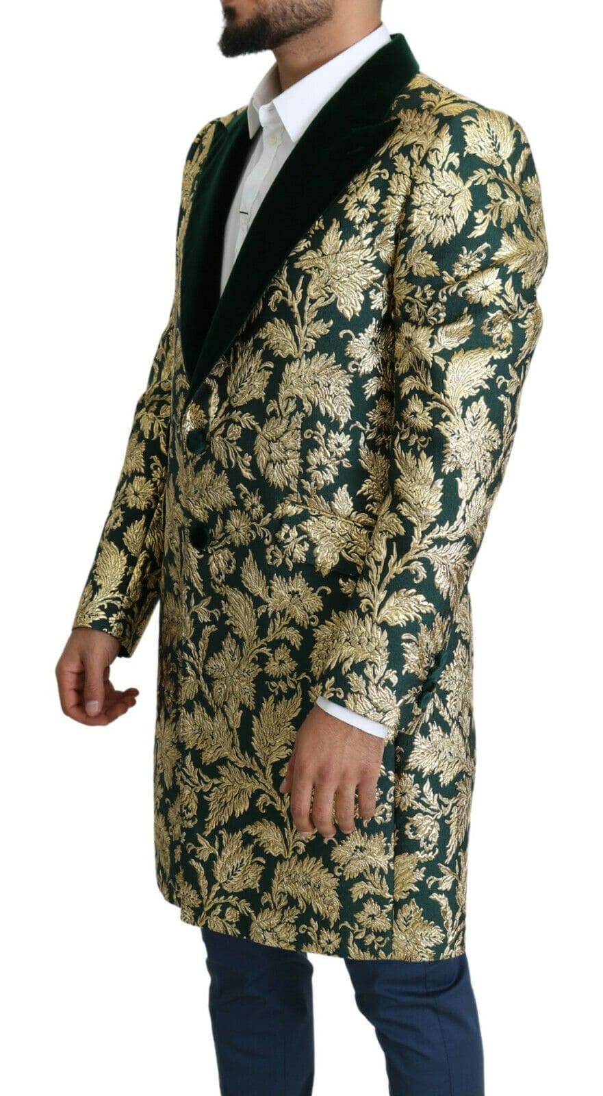 Chaqueta elegante Dolce &amp; Gabbana Sicilia en jacquard verde dorado