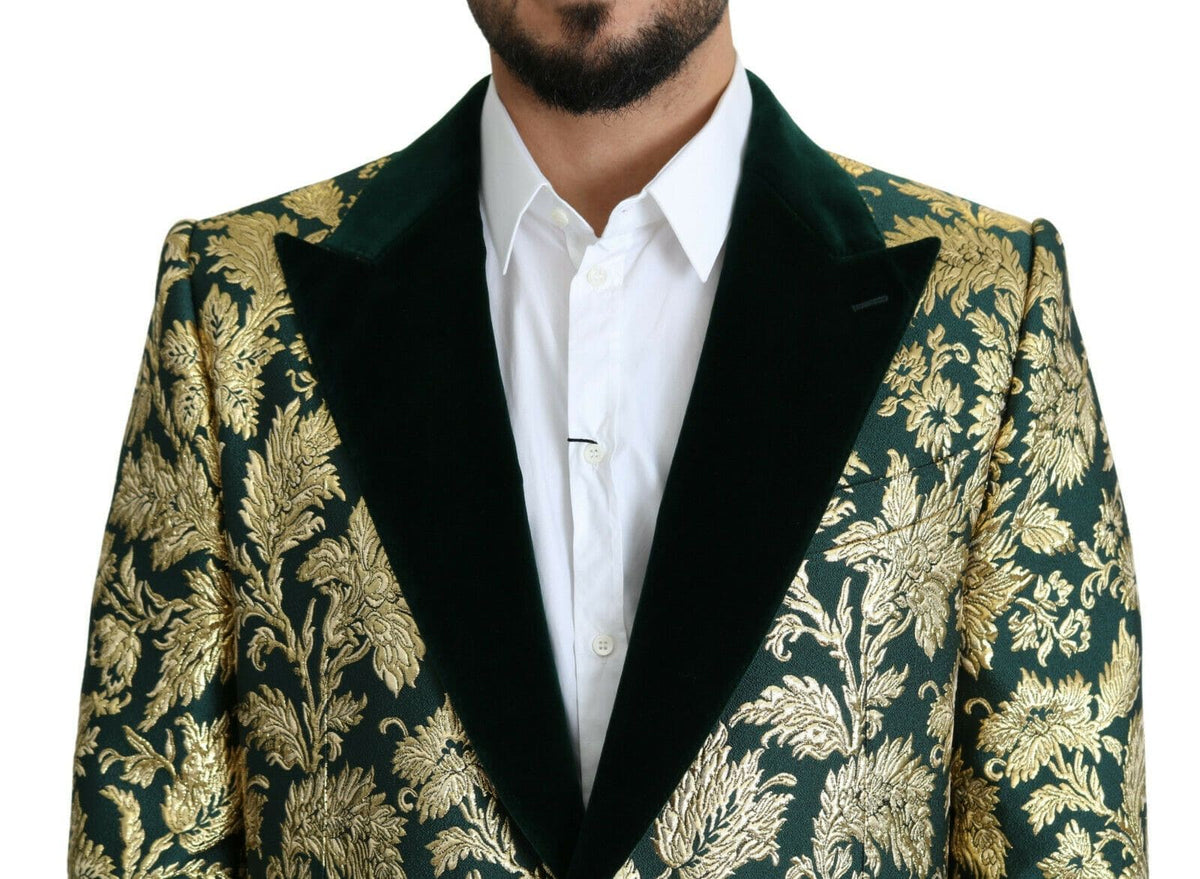 Chaqueta elegante Dolce &amp; Gabbana Sicilia en jacquard verde dorado