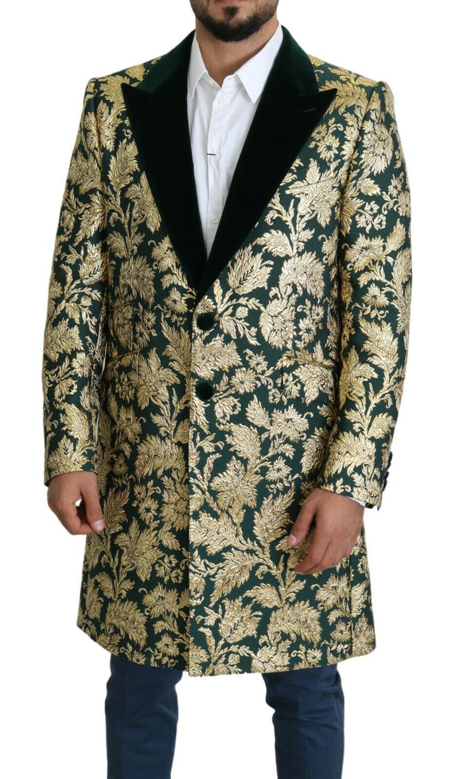 Veste élégante en jacquard vert doré Sicilia de Dolce &amp; Gabbana