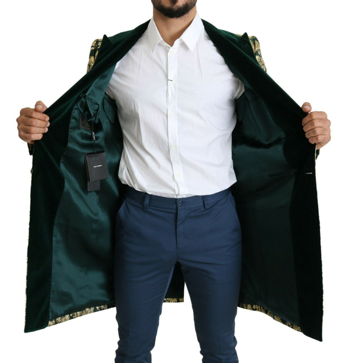 Veste élégante en jacquard vert doré Sicilia de Dolce &amp; Gabbana