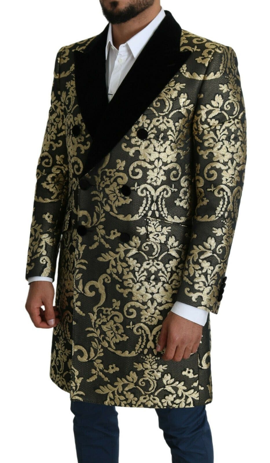 Manteau croisé en jacquard noir et doré Dolce &amp; Gabbana Sicilia