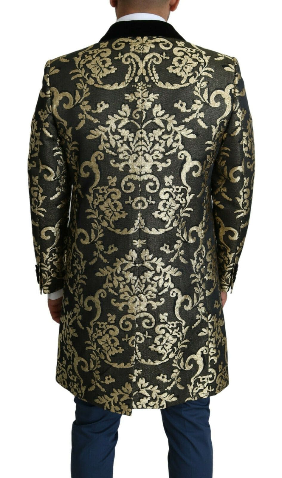 Abrigo cruzado en jacquard Sicilia en negro y dorado de Dolce &amp; Gabbana