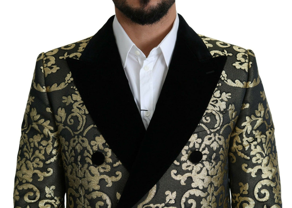 Manteau croisé en jacquard noir et doré Dolce &amp; Gabbana Sicilia