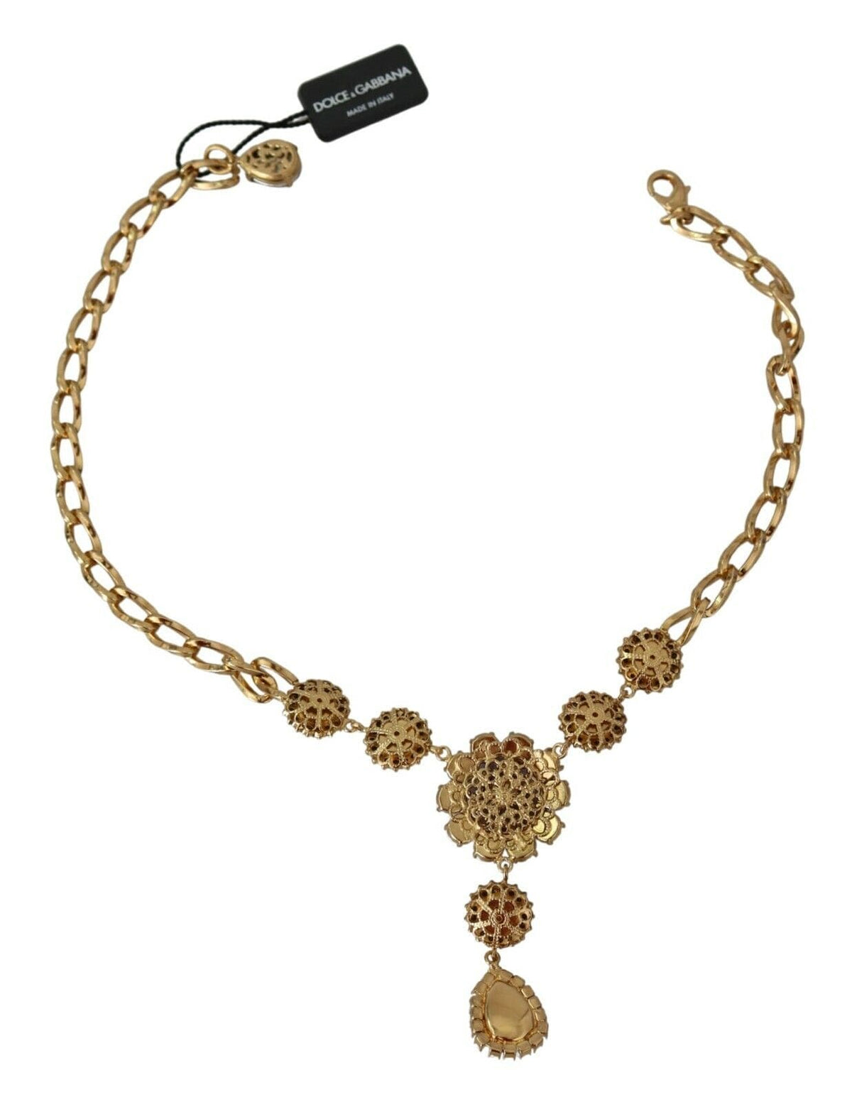 Elegante collar con dije floral de cristal dorado de Dolce &amp; Gabbana