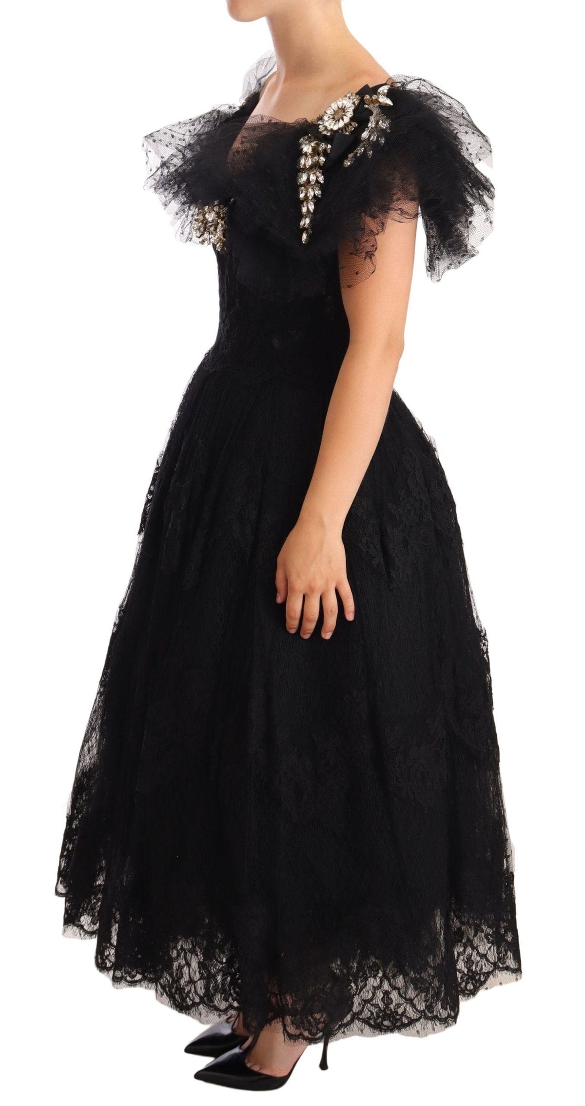 Vestido de fiesta negro con adornos de cristales de Dolce &amp; Gabbana