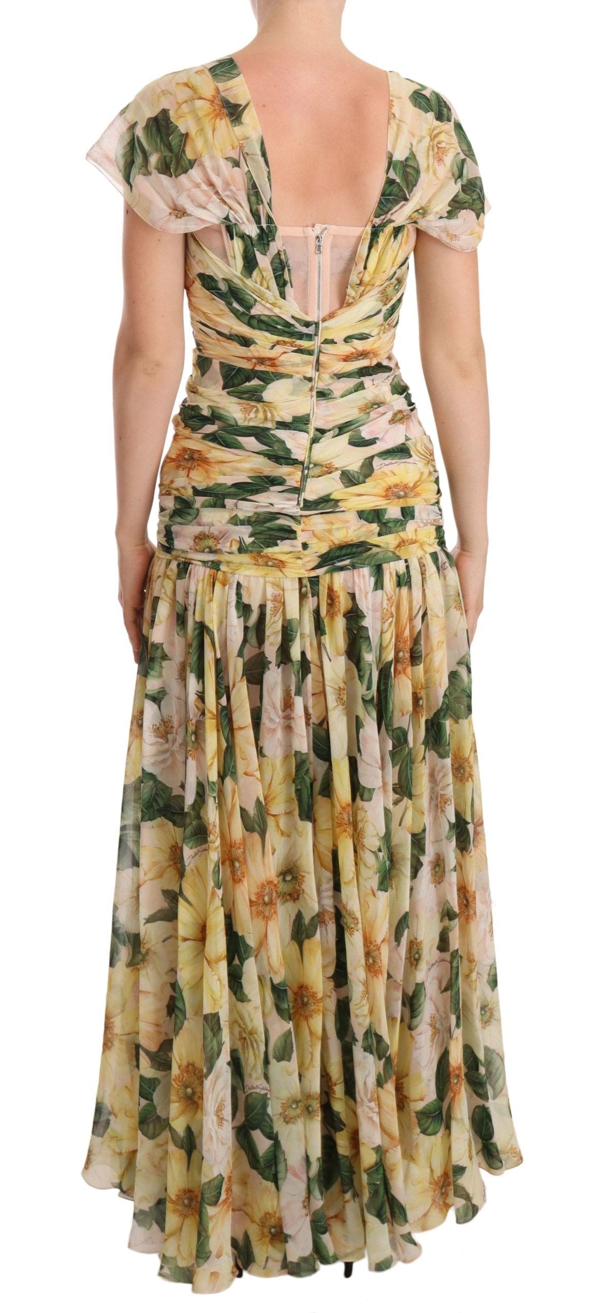 Robe longue plissée en soie à imprimé floral Dolce &amp; Gabbana