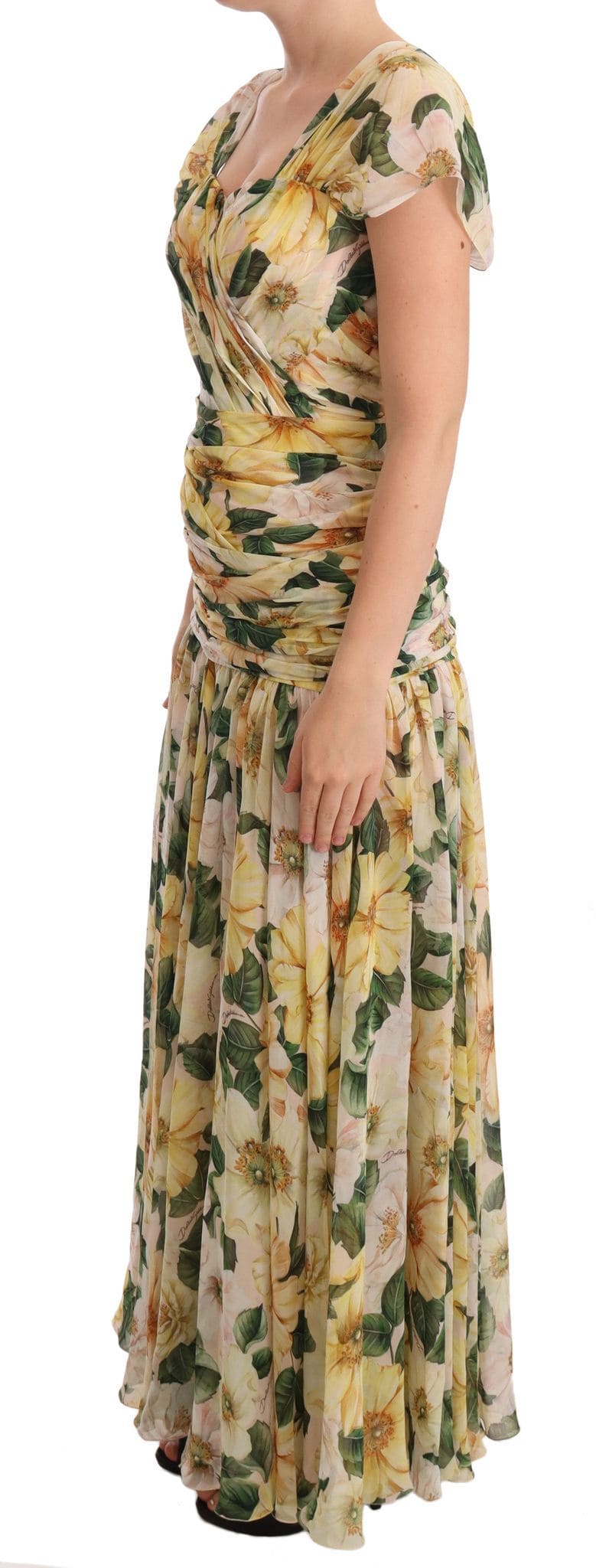 Robe longue plissée en soie à imprimé floral Dolce &amp; Gabbana