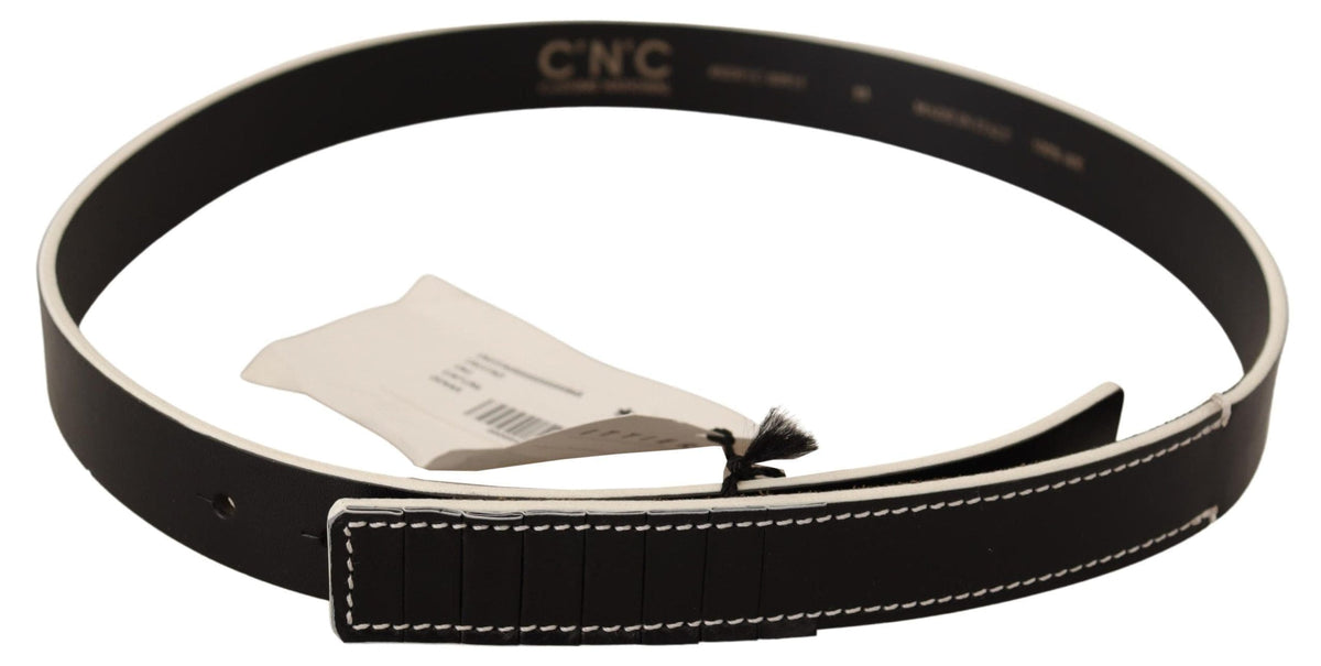 Ceinture de mode en cuir noir chic national avec accents blancs