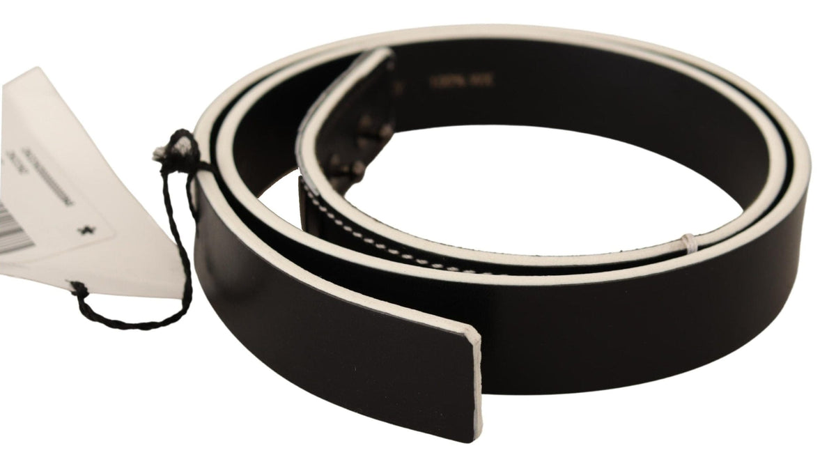 Ceinture de mode en cuir noir chic national avec accents blancs