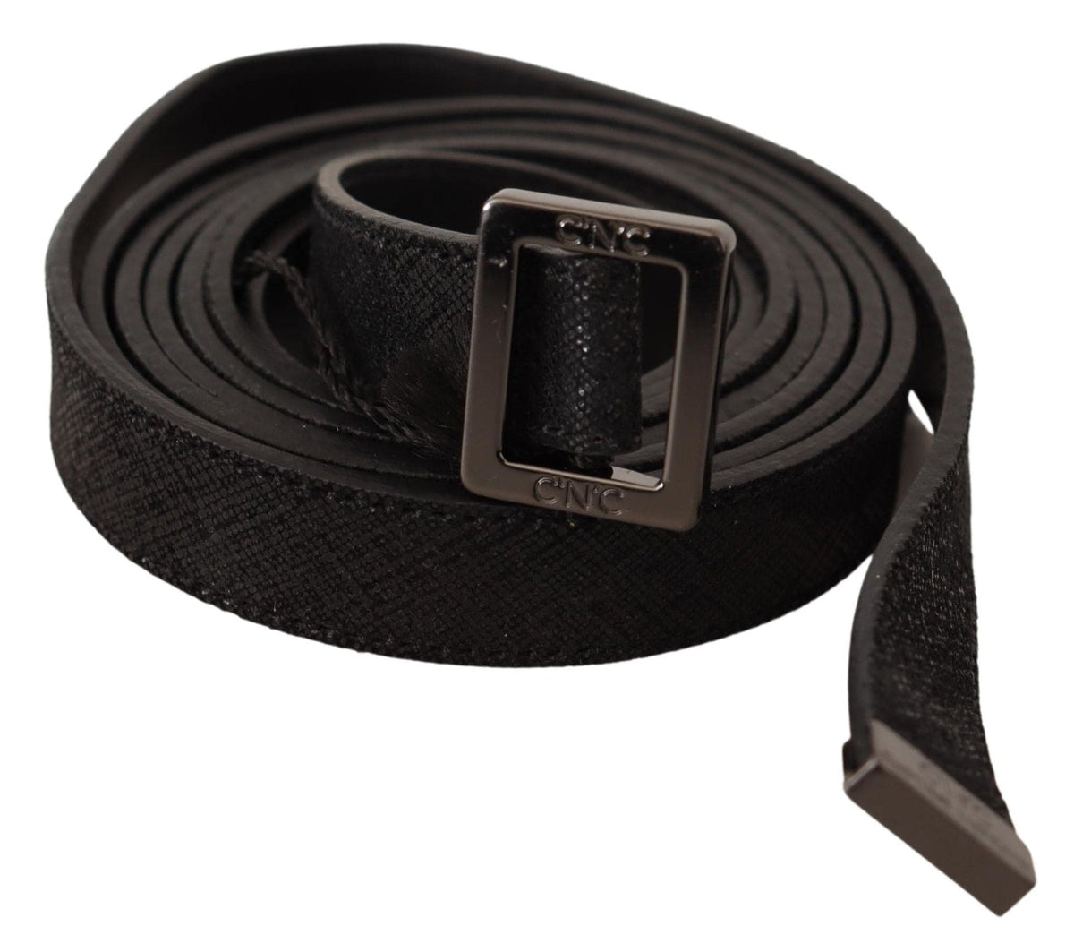 Costume National Chic Ceinture Mode Cuir Noir avec Boucle Métal