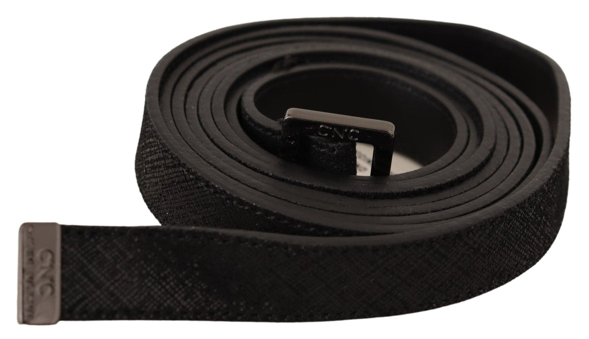 Costume National Chic Ceinture Mode Cuir Noir avec Boucle Métal