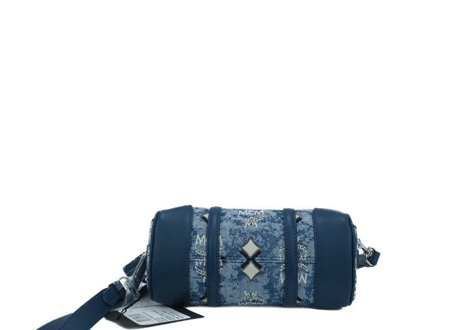 Bolso bandolera tipo cartera Boston Mini de MCM con logotipo en tela jacquard vintage en color azul