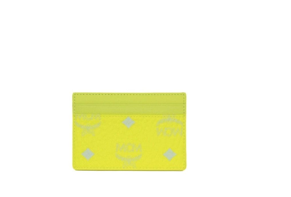 Portefeuille porte-cartes en cuir Visetos jaune fluo MCM Spectrum Diamond Mini