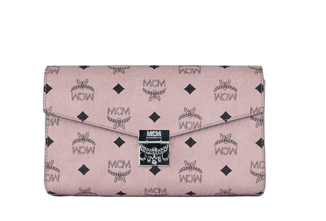 Sac à main bandoulière en cuir rose pâle Signature Diamond Logo MCM de taille moyenne