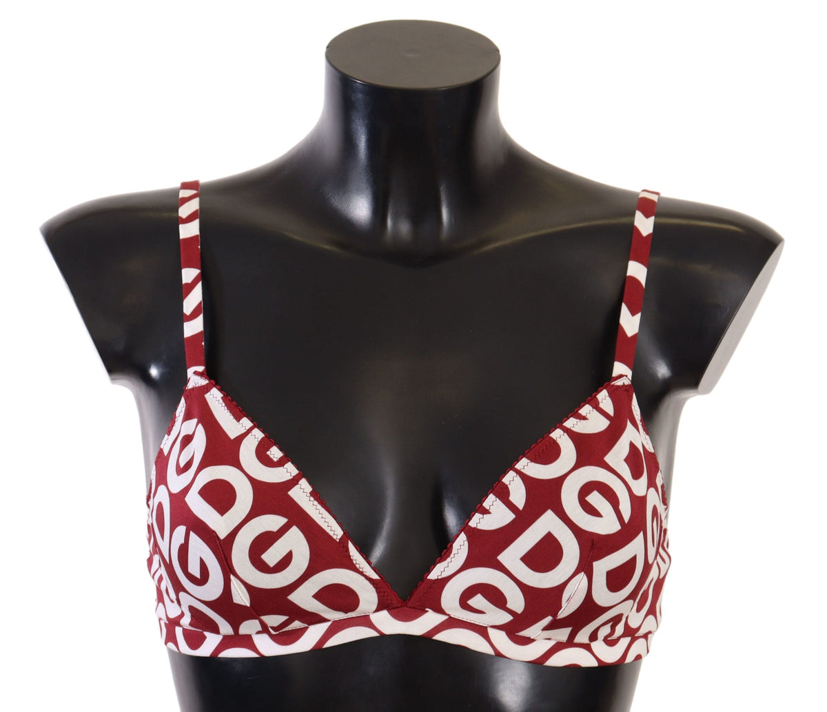 Soutien-gorge de créateur en coton rouge imprimé avec logo Dolce &amp; Gabbana