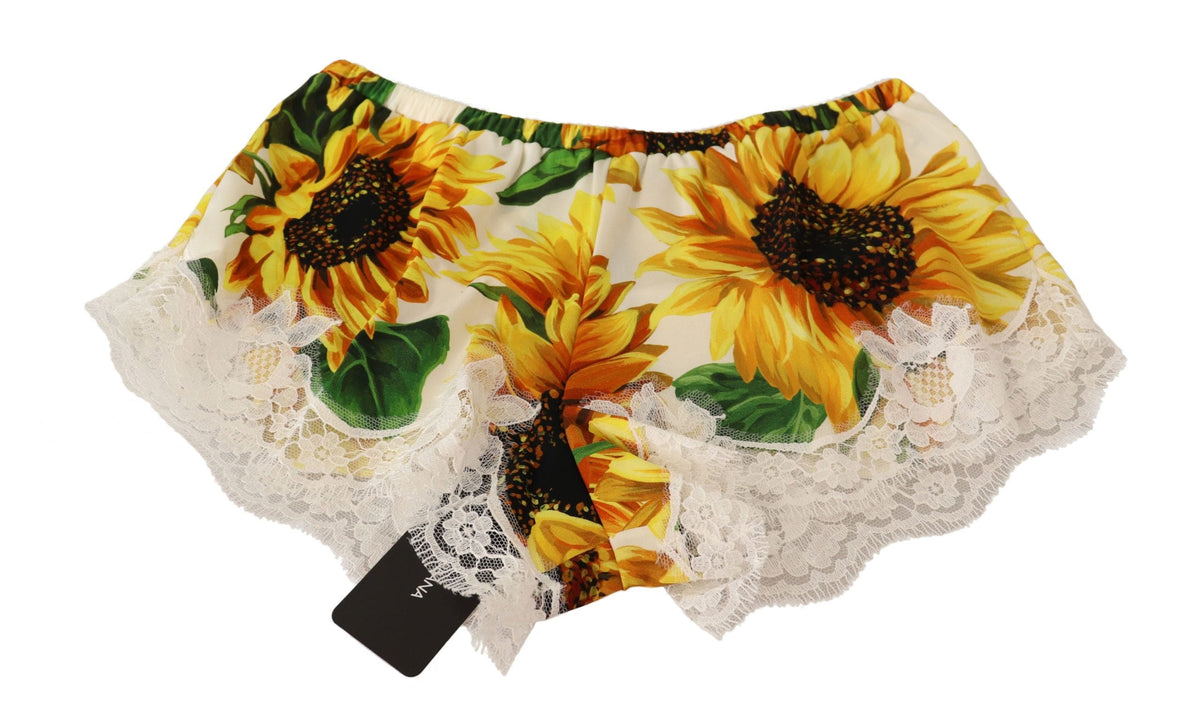 Pantalones cortos de lencería de encaje con girasoles de Dolce &amp; Gabbana - Mezcla de seda