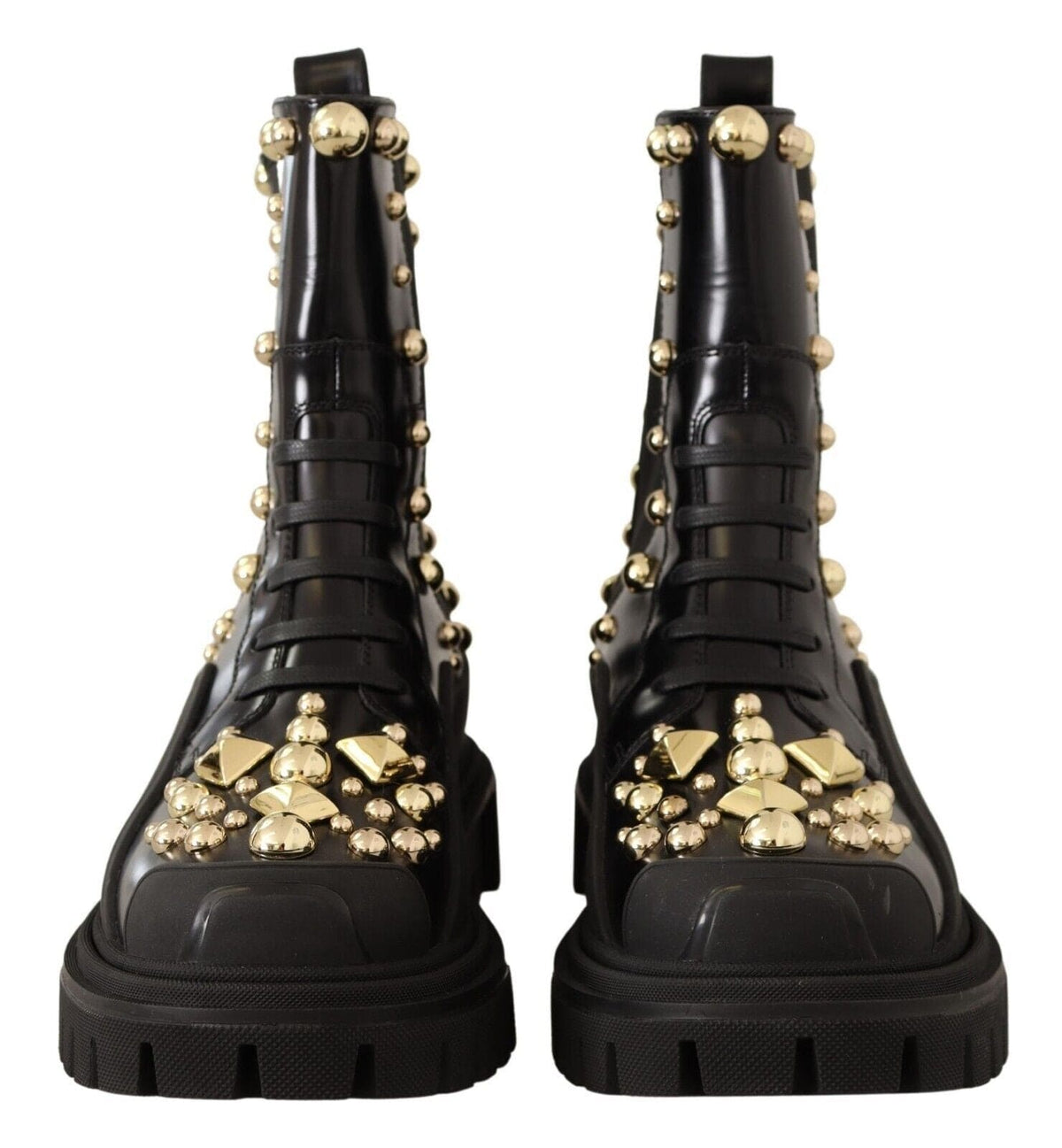 Botas de combate de piel con tachuelas y bordados de Dolce &amp; Gabbana