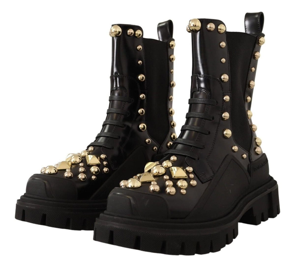 Botas de combate de piel con tachuelas y bordados de Dolce &amp; Gabbana