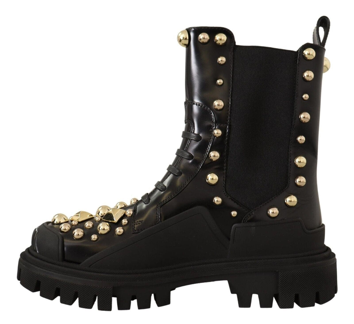 Botas de combate de piel con tachuelas y bordados de Dolce &amp; Gabbana