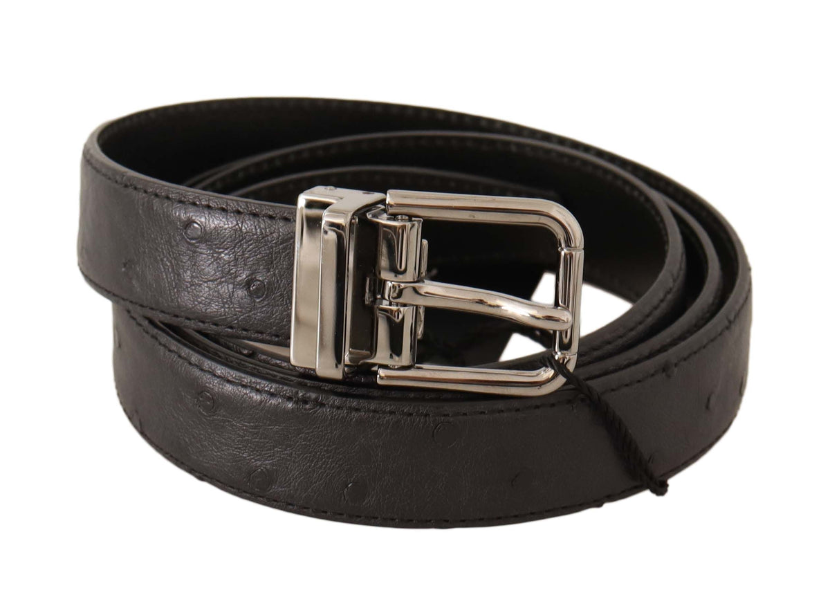 Ceinture élégante en cuir noir Dolce &amp; Gabbana avec boucle argentée