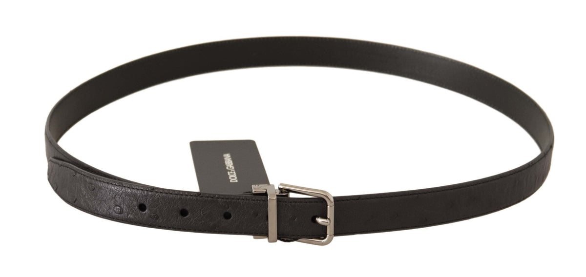 Ceinture élégante en cuir noir Dolce &amp; Gabbana avec boucle argentée